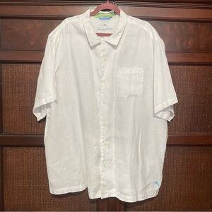 Tommy Bahama White 100% Linen Short Sleeves Button‎ Down Short Size 2XLB Summer